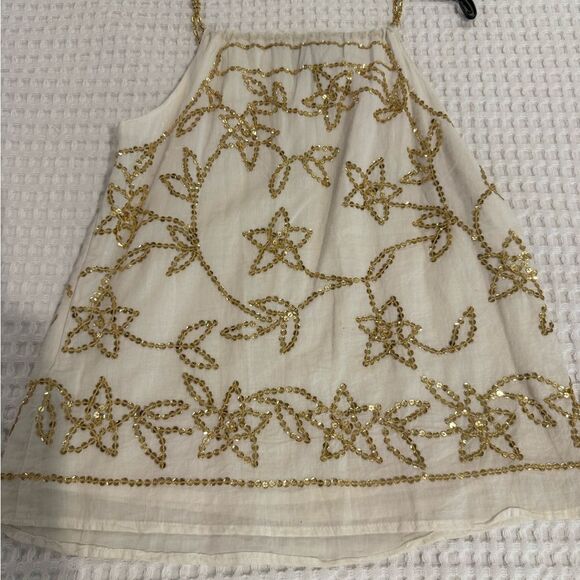 Vintage INC Crocheted with Gold sequins natural cotton gold chain halter top - Picture 5 of 6